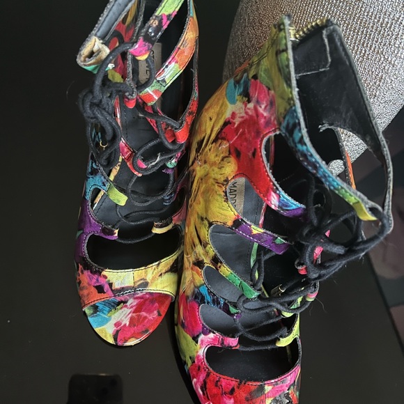Steve Madden open toe colorful laced up booties. - Picture 3 of 5